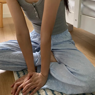 Flower Elastic Long Pants