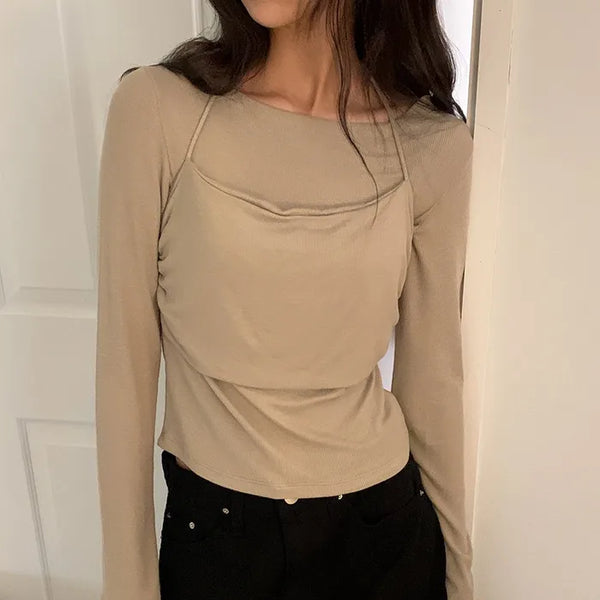 Span halter neck layered T-shirt