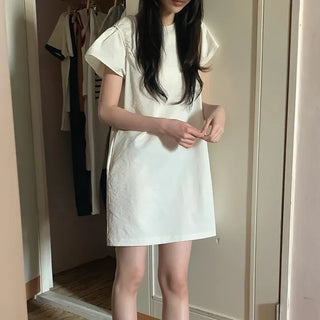 Button Shirring Mini Dress