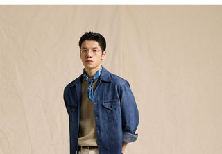 [CULTUM] Washed Gradient Cuban Collar Denim Shirt