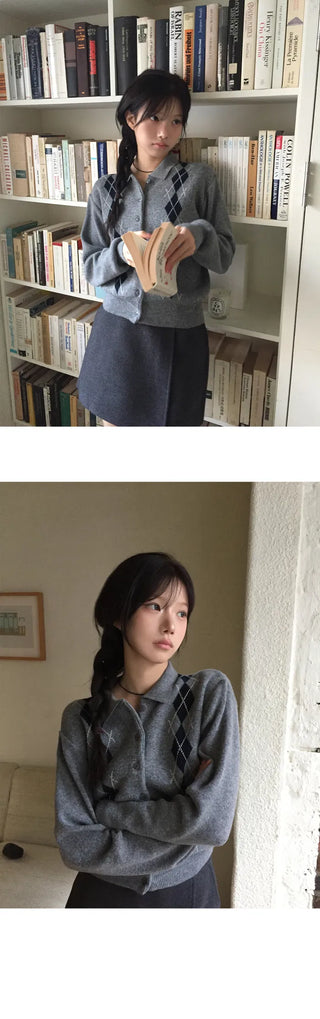 Kara Argyle Daily Cardigan Knitwear - 5 colors