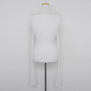Shirred Asymmetrical Off-Shoulder Long T-Shirt