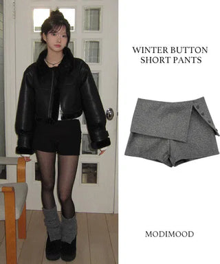 Button-up low-short Fleece-lined pants - 2 colors