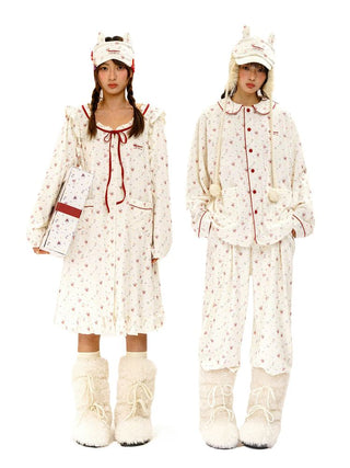 [Moromoro2] Rabbit Print Suede Pajama Gift  Set