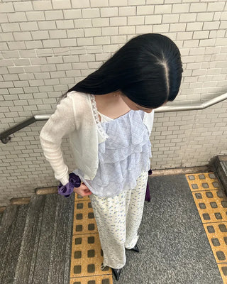 Lace neckline thermal cardigan
