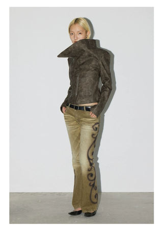 CONP Cross Collar Leather Jacket (Brown)