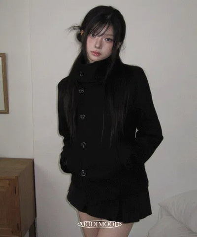 Slim-fit half-double high-neck wool coat - 1 color