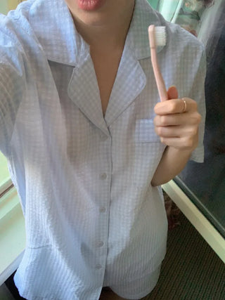 [Homewear] Striped Border Check Pajama Set