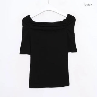 Shirred open shoulder T-shirt