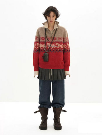 MASONPRINCE Fair Isle High-Neck Half-Zip Sweater