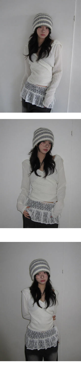 Finga Lace Pleated Wrap Layered Sk