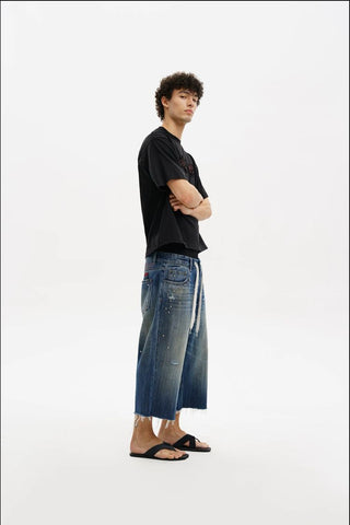 [MASONPRINCE] Studded Script Embroidery Wide Jeans