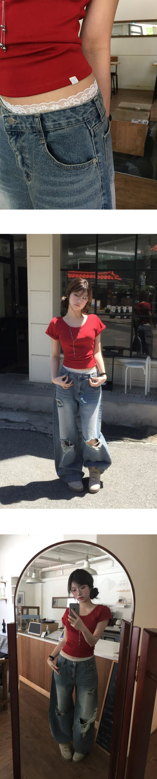 Thunder Real Balloon Damaged Wide Denim Pants