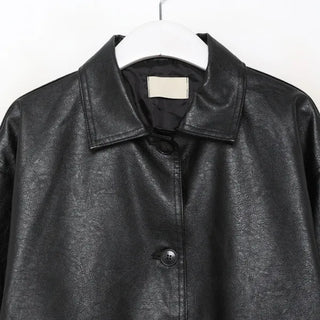 Faux leather mid-length coat
