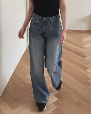 (short/basic/long) Two-button wide denim pants