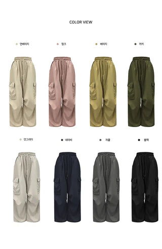 Pocket Nylon Cargo Pintuck Pants - 8 Colors