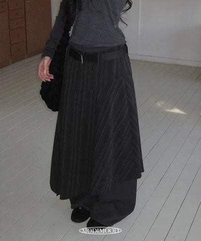 Belty Long Striped Team Skirt