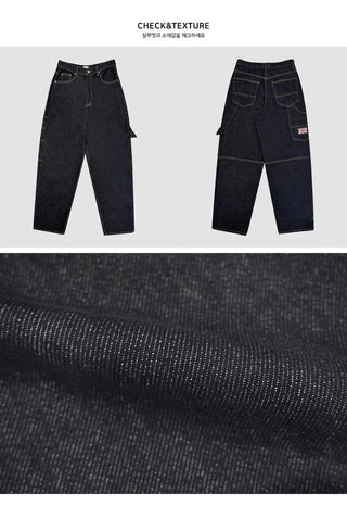 Patch wide Raw denim wide pants