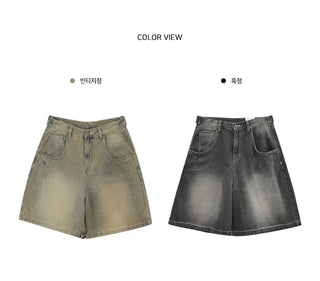 Two-buckle Bermuda Vintage Faded Denim 3/4 Length Pants pt