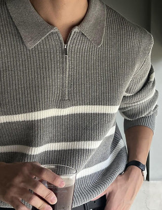 Diva Half-Zip Striped Collar Knit (2 colors)