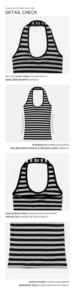 Collared/Neck Cover Striped Halter Sleeveless - 3 colors