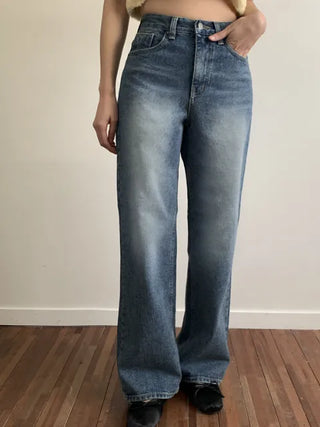 Vintage Wash Wide Denim Pants