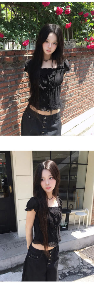 Root Frill Short Sleeve Blouse - 4 colors (Delayed delivery)