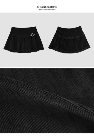 Corduroy lace belt mini skirt - 2 colors