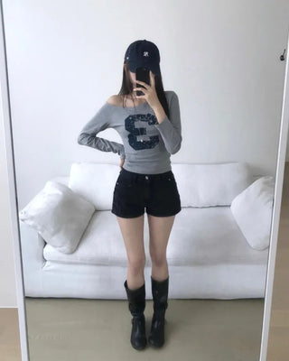 NUMBER OFF SHOULDER TEE (5color)