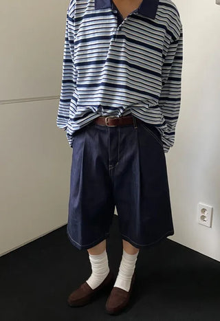 indigo one tuck bermuda pants
