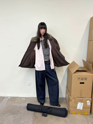 [NEVERSEEZ] Spliced Detachable Fur Collar Down Jacket