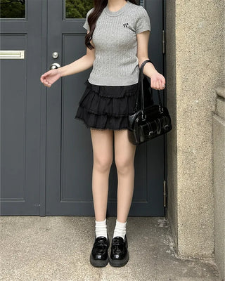 Ribbon Stitch Half-Sleeve Knit