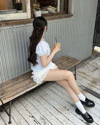 Puff sleeve lace detail blouse