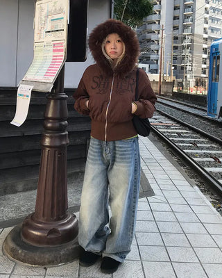 Corduroy Fur Hooded Zip