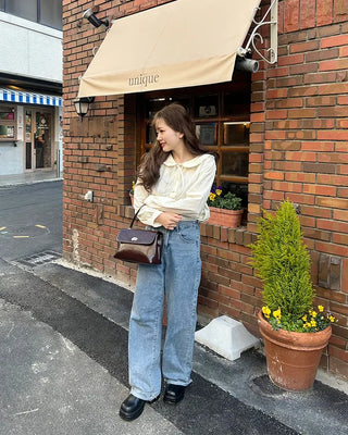 Round lace collar blouse