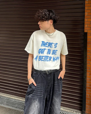 (Unisex) Marker Lettering Knit Half T-Shirt