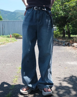 Wide striped denim pants