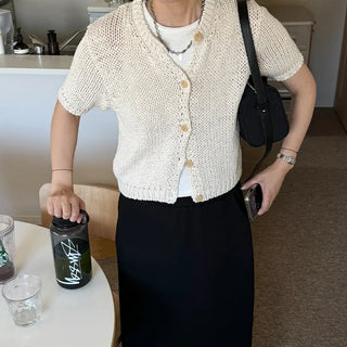 Short-sleeved knit cardigan