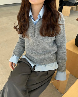 Shirt-layered loose-fit knit