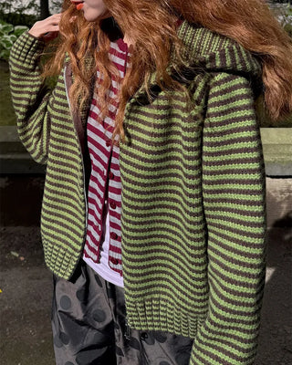 Striped knit zip-up
