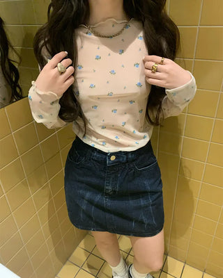 Sheer Flower Long T-Shirt