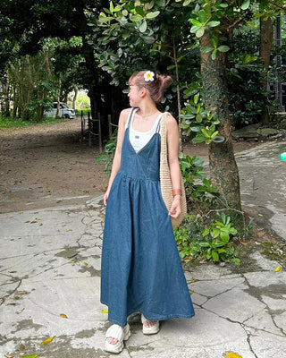 Smoked denim long dress