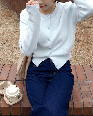 Round neck polka dot cardigan