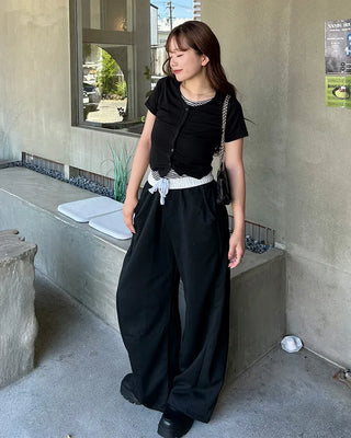 Two-tone wide sweatpants