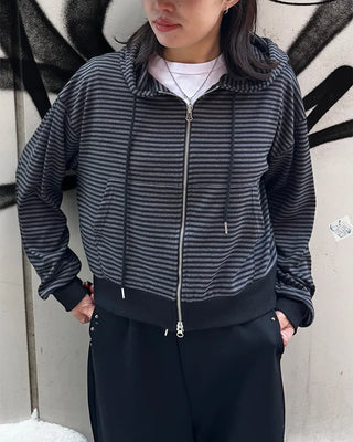 Striped Hooded Zip-Up