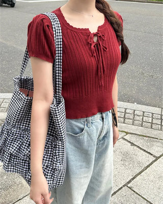 Checkered frill shoulder bag