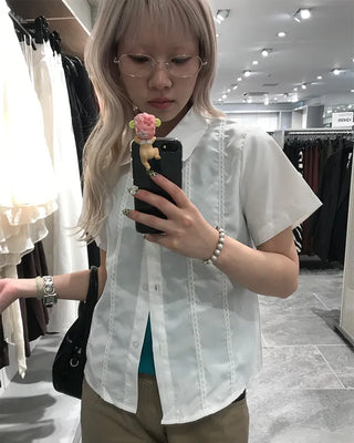 Lace-detail short-sleeved blouse