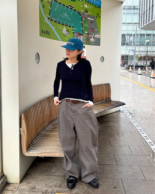 Layered Button Long T-Shirt