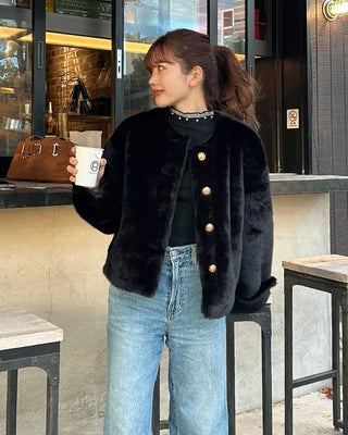 Gold button fur jacket