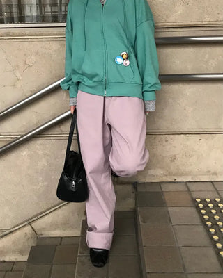 Back flap pocket cotton wide pants